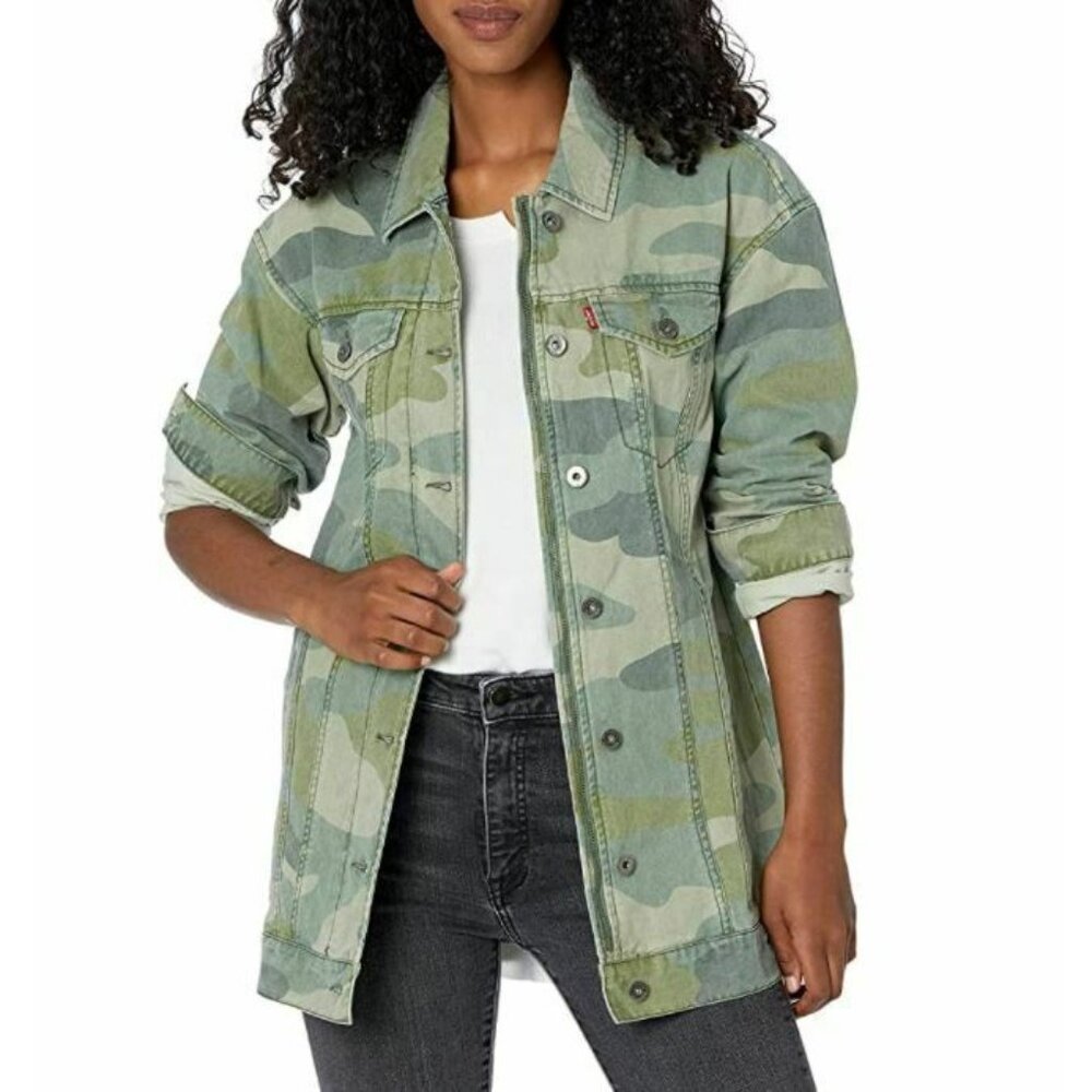 LEVI'S Utility Jacket Green Camo Print Oversized Cotton Trucker Jacket 2X NWT